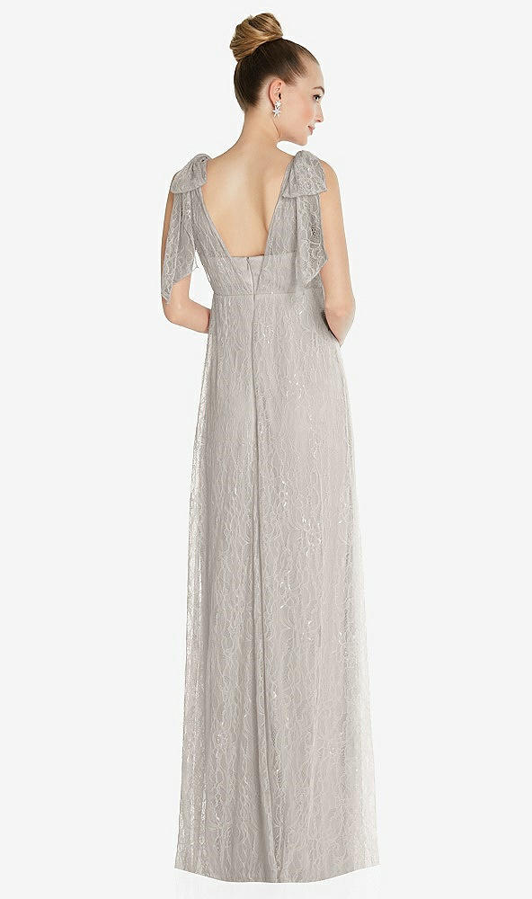 Back View - Oyster Empire Waist Convertible Sash Tie Lace Maxi Dress