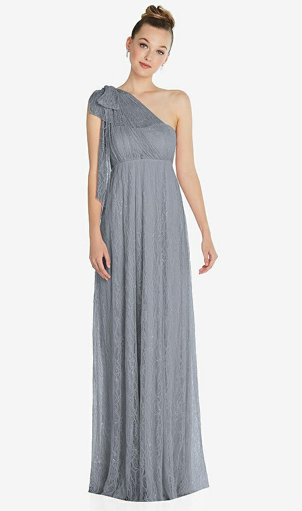 Front View - Platinum Empire Waist Convertible Sash Tie Lace Maxi Dress