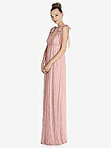 Side View Thumbnail - Rose - PANTONE Rose Quartz Empire Waist Convertible Sash Tie Lace Maxi Dress
