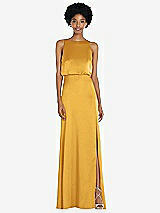 Rear View Thumbnail - NYC Yellow High-Neck Low Tie-Back Maxi Dress with Adjustable Straps