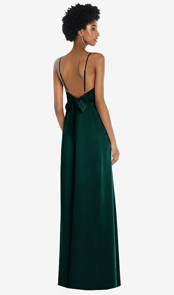 Front View - Evergreen High-Neck Low Tie-Back Maxi Dress with Adjustable Straps