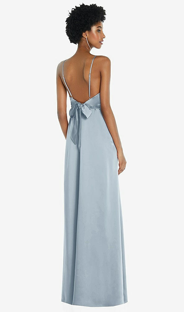 Front View - Mist High-Neck Low Tie-Back Maxi Dress with Adjustable Straps
