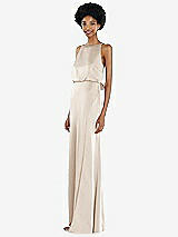 Side View Thumbnail - Oat High-Neck Low Tie-Back Maxi Dress with Adjustable Straps