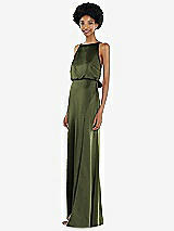 Side View Thumbnail - Olive Green High-Neck Low Tie-Back Maxi Dress with Adjustable Straps