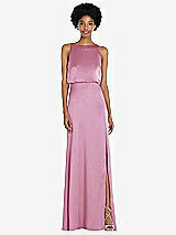 Rear View Thumbnail - Powder Pink High-Neck Low Tie-Back Maxi Dress with Adjustable Straps