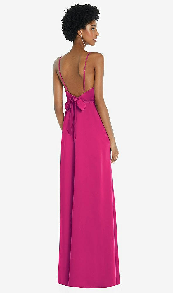 Front View - Think Pink High-Neck Low Tie-Back Maxi Dress with Adjustable Straps