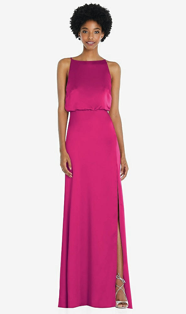 Back View - Think Pink High-Neck Low Tie-Back Maxi Dress with Adjustable Straps