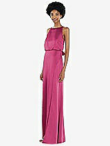 Side View Thumbnail - Tea Rose High-Neck Low Tie-Back Maxi Dress with Adjustable Straps