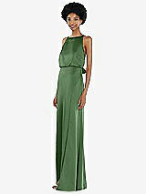 Side View Thumbnail - Vineyard Green High-Neck Low Tie-Back Maxi Dress with Adjustable Straps