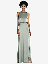 Rear View Thumbnail - Willow Green High-Neck Low Tie-Back Maxi Dress with Adjustable Straps