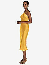 Side View Thumbnail - NYC Yellow Diamond Halter Bias Midi Slip Dress with Convertible Straps
