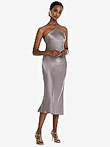Front View Thumbnail - Cashmere Gray Diamond Halter Bias Midi Slip Dress with Convertible Straps