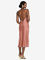 Rear View Thumbnail - Desert Rose Diamond Halter Bias Midi Slip Dress with Convertible Straps