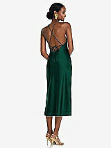 Rear View Thumbnail - Hunter Green Diamond Halter Bias Midi Slip Dress with Convertible Straps