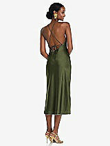 Rear View Thumbnail - Olive Green Diamond Halter Bias Midi Slip Dress with Convertible Straps