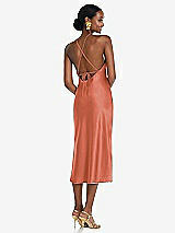 Rear View Thumbnail - Terracotta Copper Diamond Halter Bias Midi Slip Dress with Convertible Straps
