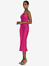 Side View Thumbnail - Think Pink Diamond Halter Bias Midi Slip Dress with Convertible Straps