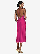 Rear View Thumbnail - Think Pink Diamond Halter Bias Midi Slip Dress with Convertible Straps