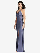 Side View Thumbnail - French Blue V-Neck Convertible Strap Bias Slip Dress with Front Slit