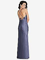 Rear View Thumbnail - French Blue V-Neck Convertible Strap Bias Slip Dress with Front Slit