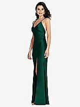 Side View Thumbnail - Hunter Green V-Neck Convertible Strap Bias Slip Dress with Front Slit