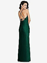 Rear View Thumbnail - Hunter Green V-Neck Convertible Strap Bias Slip Dress with Front Slit