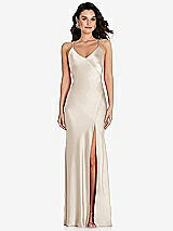 Front View Thumbnail - Oat V-Neck Convertible Strap Bias Slip Dress with Front Slit