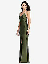 Side View Thumbnail - Olive Green V-Neck Convertible Strap Bias Slip Dress with Front Slit