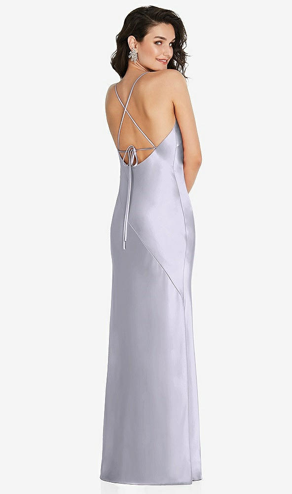 Back View - Silver Dove V-Neck Convertible Strap Bias Slip Dress with Front Slit