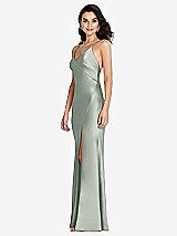 Side View Thumbnail - Willow Green V-Neck Convertible Strap Bias Slip Dress with Front Slit