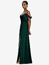 Alt View 2 Thumbnail - Evergreen Off-the-Shoulder Flounce Sleeve Empire Waist Gown with Front Slit