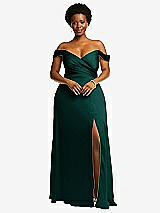Front View Thumbnail - Evergreen Off-the-Shoulder Flounce Sleeve Empire Waist Gown with Front Slit