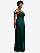 Side View Thumbnail - Evergreen Off-the-Shoulder Flounce Sleeve Empire Waist Gown with Front Slit
