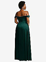 Rear View Thumbnail - Evergreen Off-the-Shoulder Flounce Sleeve Empire Waist Gown with Front Slit