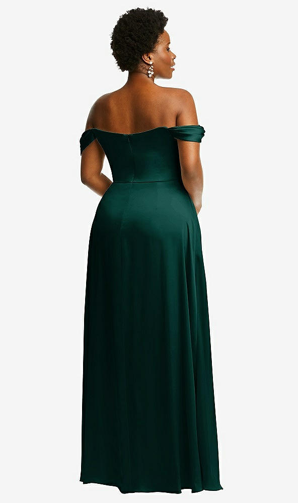 Back View - Evergreen Off-the-Shoulder Flounce Sleeve Empire Waist Gown with Front Slit