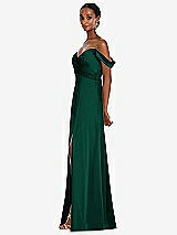 Alt View 2 Thumbnail - Hunter Green Off-the-Shoulder Flounce Sleeve Empire Waist Gown with Front Slit