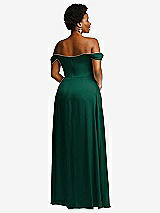Rear View Thumbnail - Hunter Green Off-the-Shoulder Flounce Sleeve Empire Waist Gown with Front Slit