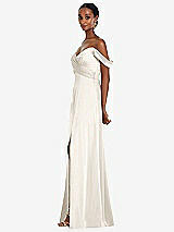 Alt View 2 Thumbnail - Ivory Off-the-Shoulder Flounce Sleeve Empire Waist Gown with Front Slit