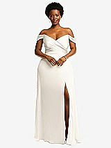 Front View Thumbnail - Ivory Off-the-Shoulder Flounce Sleeve Empire Waist Gown with Front Slit