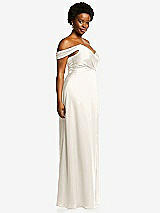 Side View Thumbnail - Ivory Off-the-Shoulder Flounce Sleeve Empire Waist Gown with Front Slit