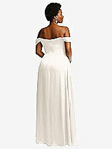 Rear View Thumbnail - Ivory Off-the-Shoulder Flounce Sleeve Empire Waist Gown with Front Slit