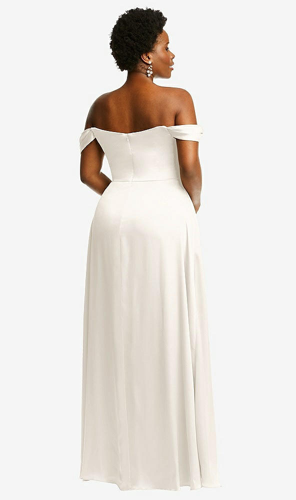 Back View - Ivory Off-the-Shoulder Flounce Sleeve Empire Waist Gown with Front Slit
