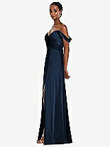 Alt View 2 Thumbnail - Midnight Navy Off-the-Shoulder Flounce Sleeve Empire Waist Gown with Front Slit