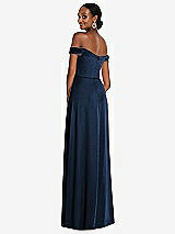 Alt View 3 Thumbnail - Midnight Navy Off-the-Shoulder Flounce Sleeve Empire Waist Gown with Front Slit