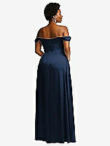 Rear View Thumbnail - Midnight Navy Off-the-Shoulder Flounce Sleeve Empire Waist Gown with Front Slit