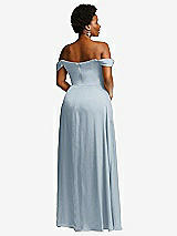 Rear View Thumbnail - Mist Off-the-Shoulder Flounce Sleeve Empire Waist Gown with Front Slit
