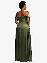 Rear View Thumbnail - Olive Green Off-the-Shoulder Flounce Sleeve Empire Waist Gown with Front Slit