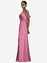Alt View 2 Thumbnail - Orchid Pink Off-the-Shoulder Flounce Sleeve Empire Waist Gown with Front Slit