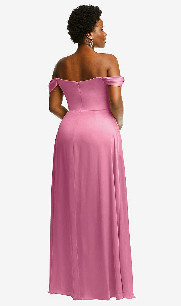 Back View - Orchid Pink Off-the-Shoulder Flounce Sleeve Empire Waist Gown with Front Slit
