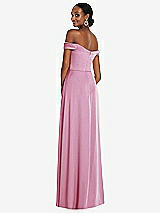 Alt View 3 Thumbnail - Powder Pink Off-the-Shoulder Flounce Sleeve Empire Waist Gown with Front Slit